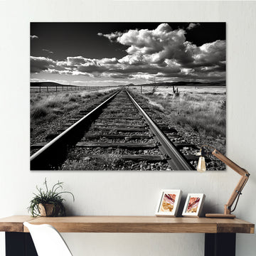 Black And White Train Tracks Photo - Train Canvas Wall Art